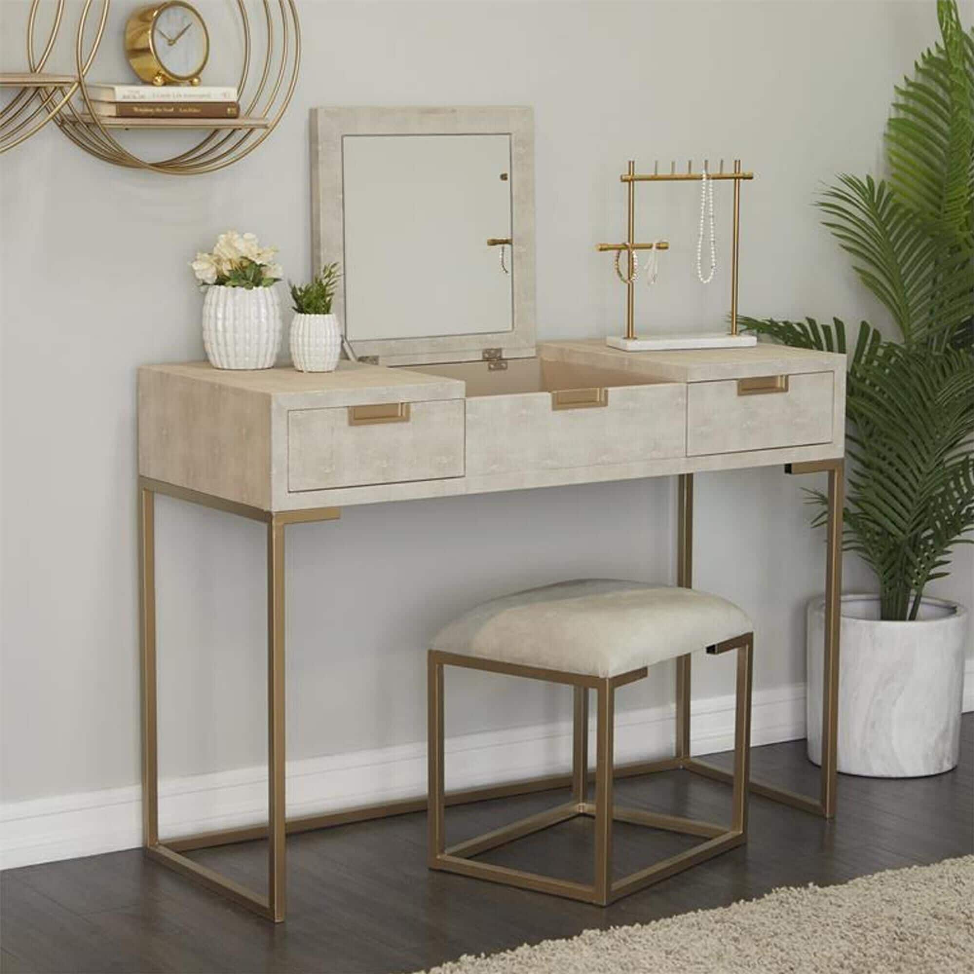 White and 2025 gold vanity stool