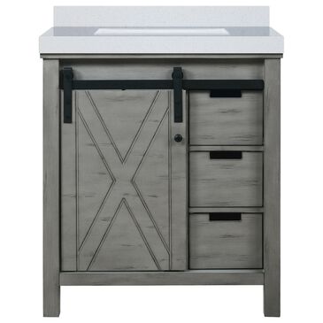 Lexora Home Marsyas 30" Single Bathroom Vanity in Ash Grey with White Quartz Top and Rectangular Sink, , large