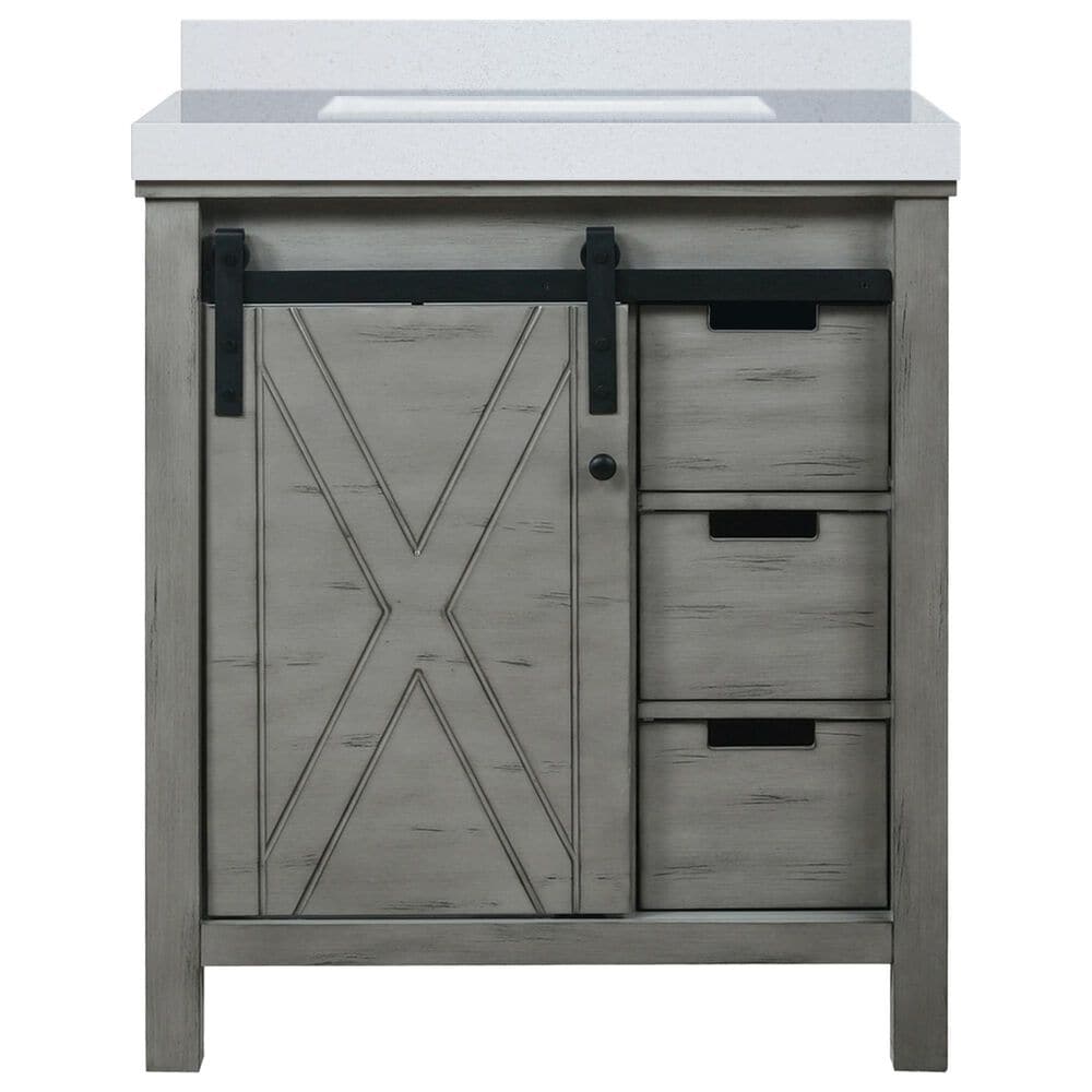 Lexora Home Marsyas 30" Single Bathroom Vanity in Ash Grey with White Quartz Top and Rectangular Sink, , large