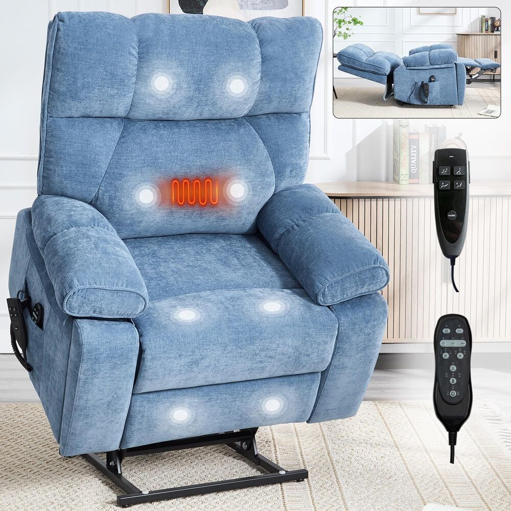 Hearth and Haven Large Power Lift Recliner in Blue, , large