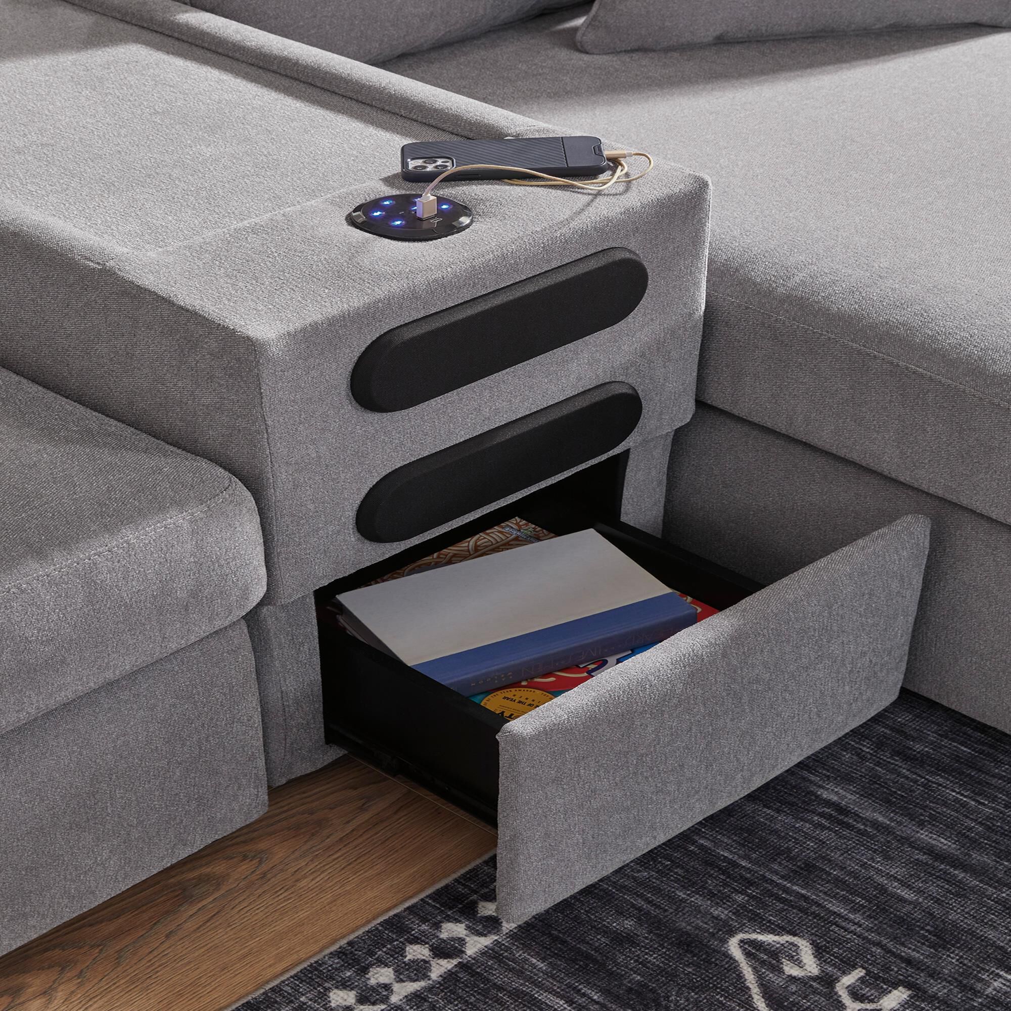 Ashley Modmax 5-Piece Sectional with Audio Consoles in Granite