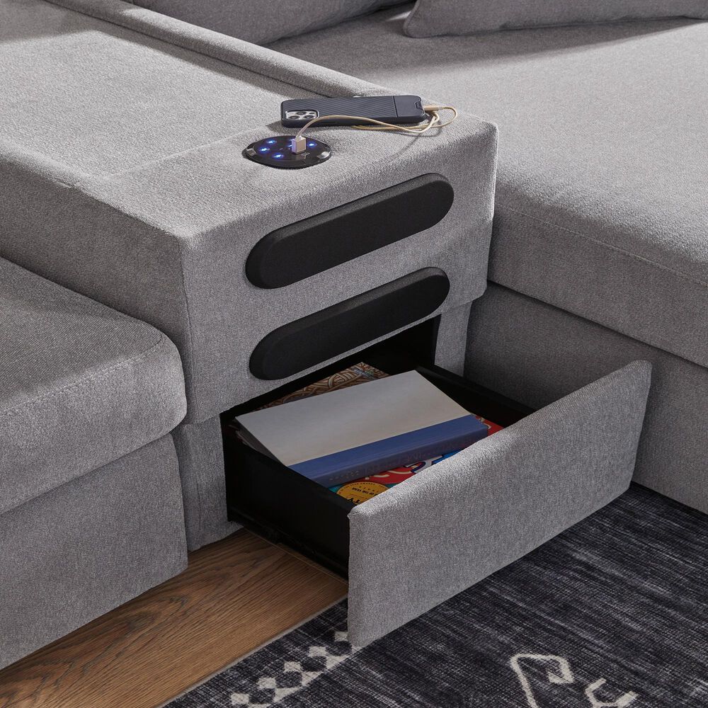Ashley Modmax 5-Piece Sectional with Audio Consoles in Granite, , large