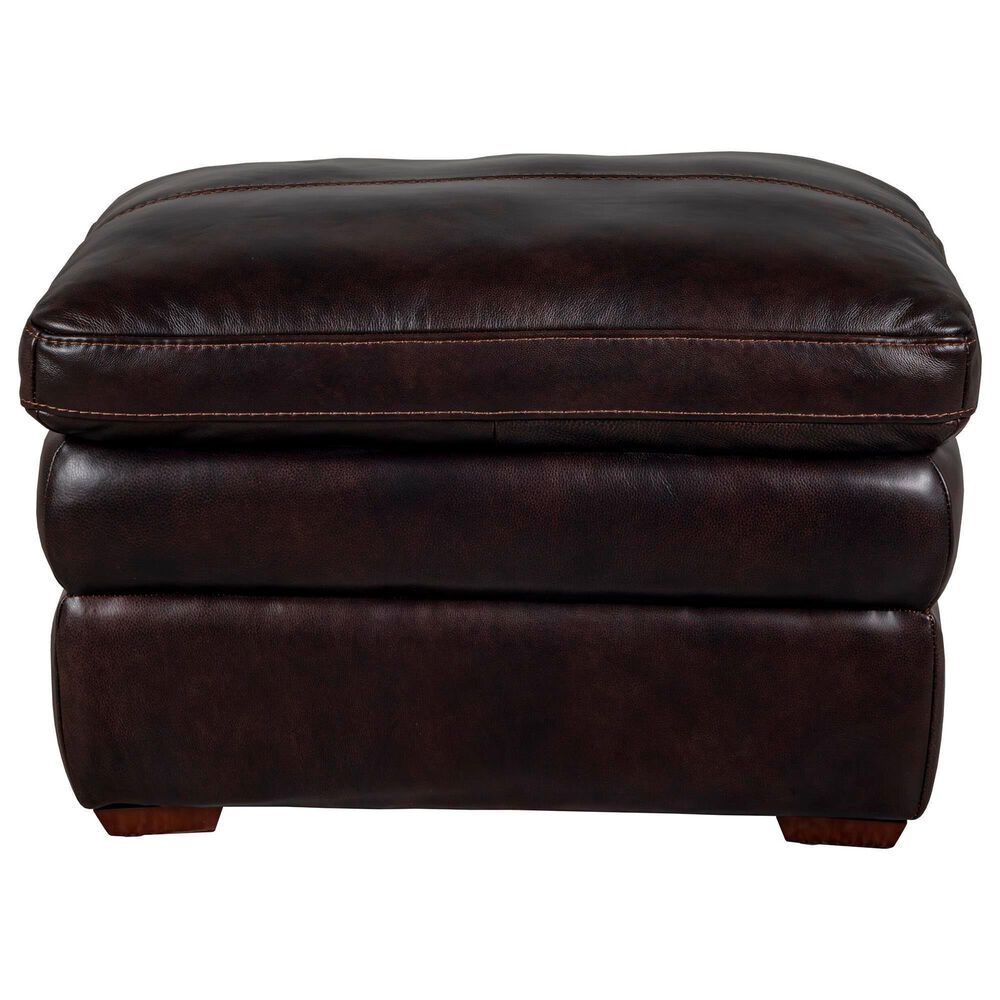 Bordeaux &amp; Co Stationary Leather Chair and Ottoman Set in Berlin Dark Brown, , large