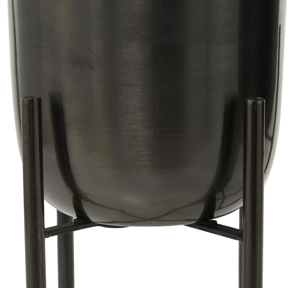 Maple and Jade Deep Recessed Dome Indoor/Outdoor Planter with Removable Stand in Polished Black &#40;Set of 2&#41;, , large
