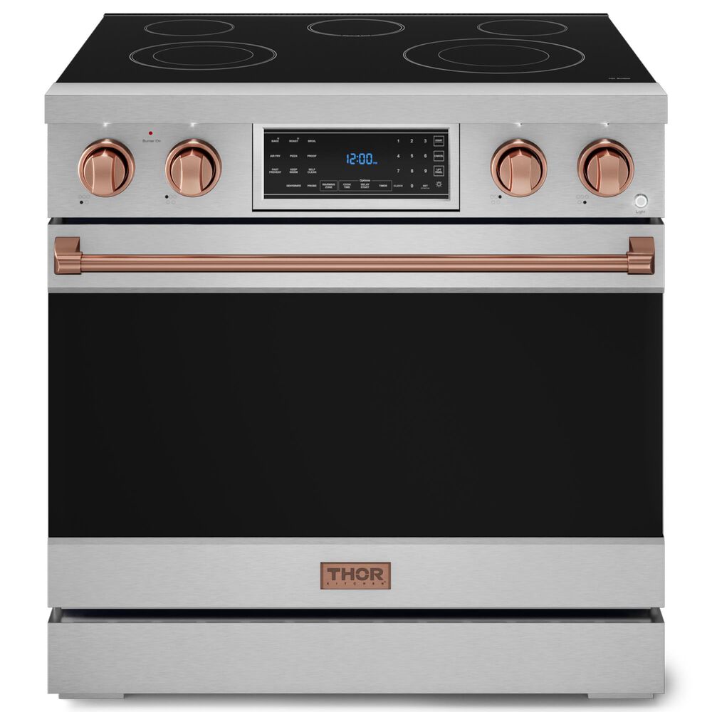 Thor Kitchen Gordon Ramsay 6 Cu. Ft. 36" Professional Electric Range with Rose Gold Handle Kit in Stainless Steel, , large