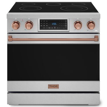 Thor Kitchen Gordon Ramsay 6 Cu. Ft. 36" Professional Electric Range with Rose Gold Handle Kit in Stainless Steel, , large