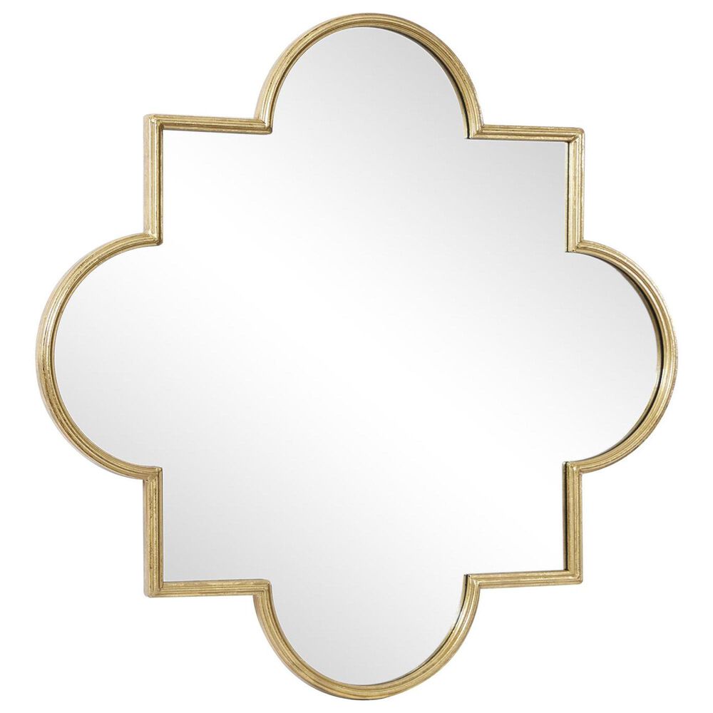 Maple and Jade 34&quot; Metal Geometric Quatrefoil Wall Mirror in Satin Gold, , large