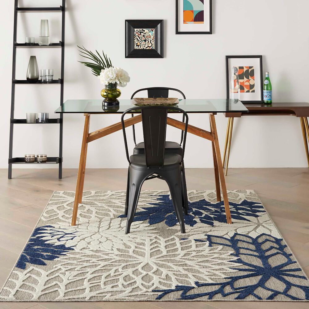 Nourison Aloha ALH05 3&#39;6&quot; x 5&#39;6&quot; Ivory and Navy Indoor/Outdoor Area Rug, , large