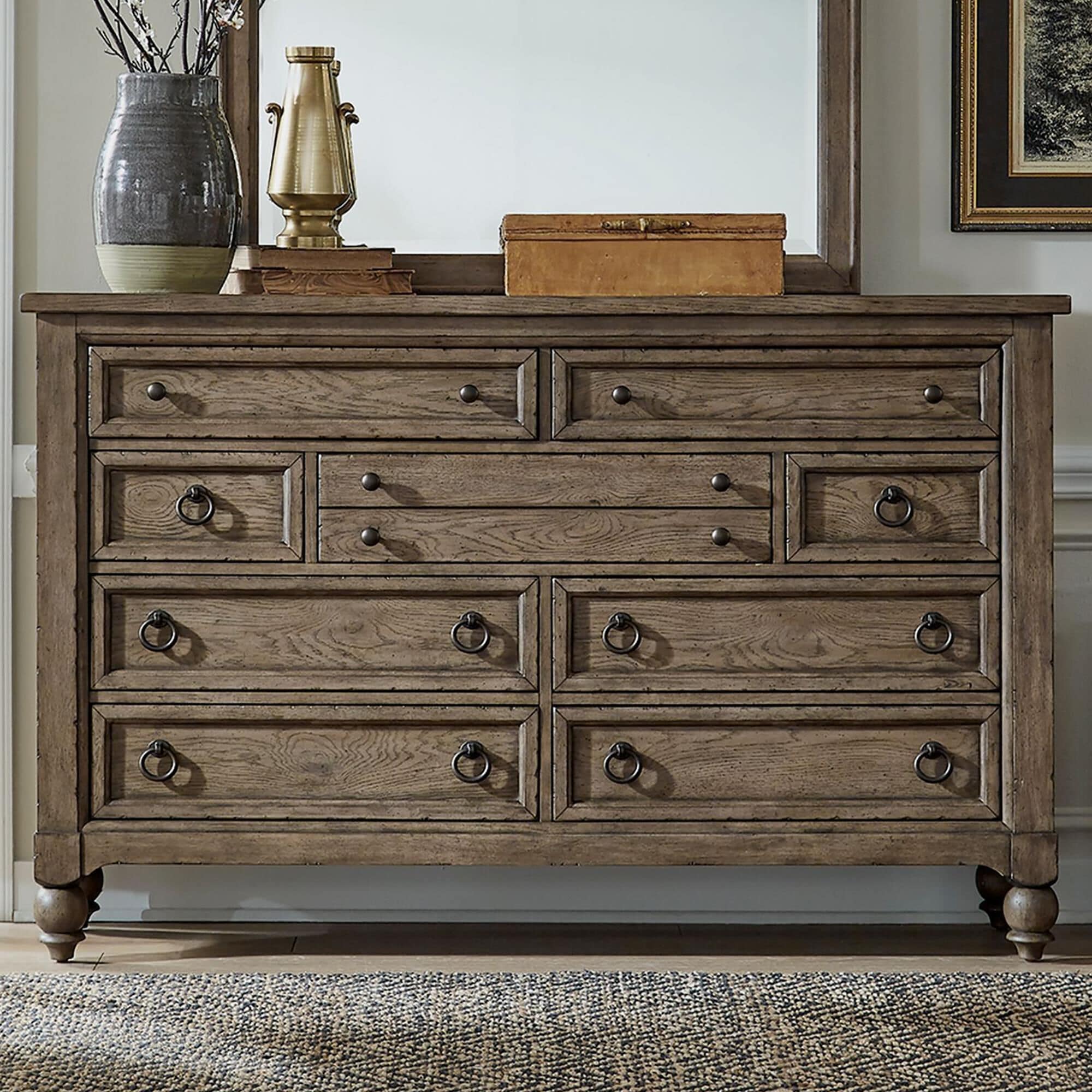 Belle Furnishings Americana Farmhouse 9 Drawer Dresser in Dusty