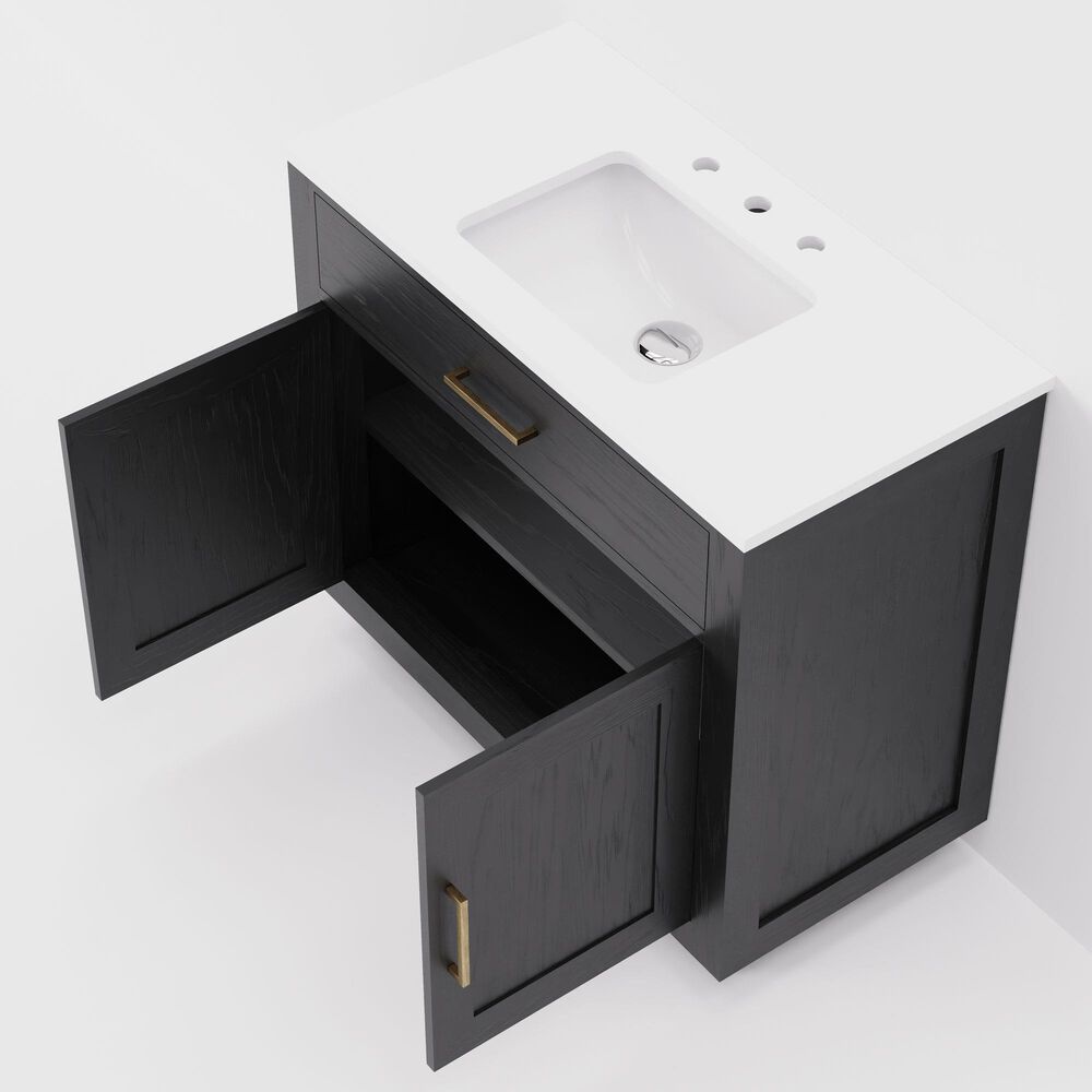 Lexora Home Abbey 36" Single Bathroom Vanity in Black Oak with 2 cm White Quartz Top and Rectangular Sink, , large