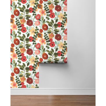 NextWall Garden Dance 216" x 20.5" Peel and Stick Wallpaper in Ruby and Hunter Green, , large