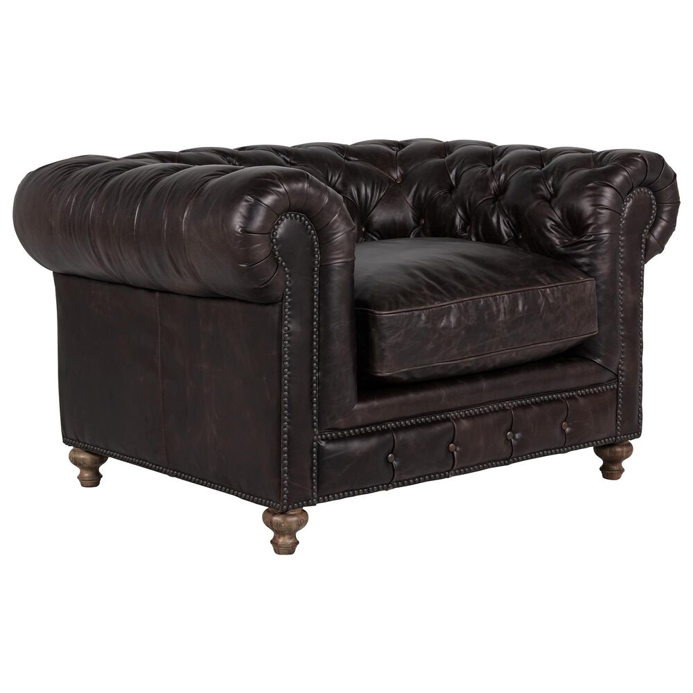 Vintage Furnishings Finn Leather Club Chair in Valencia Dark Brown, , large