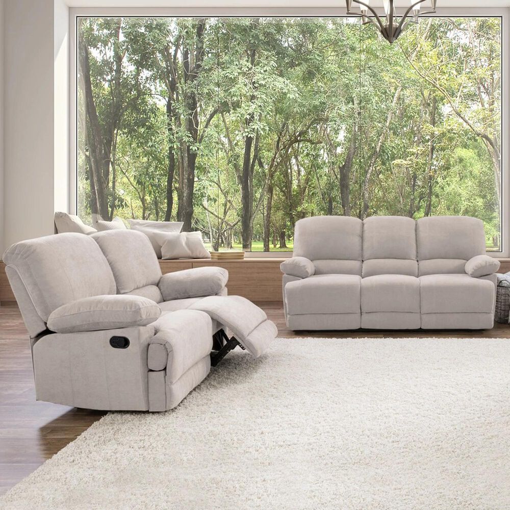 CorLiving Lea Reclining 2-Piece Set with Cupholders in Beige Fabric, , large