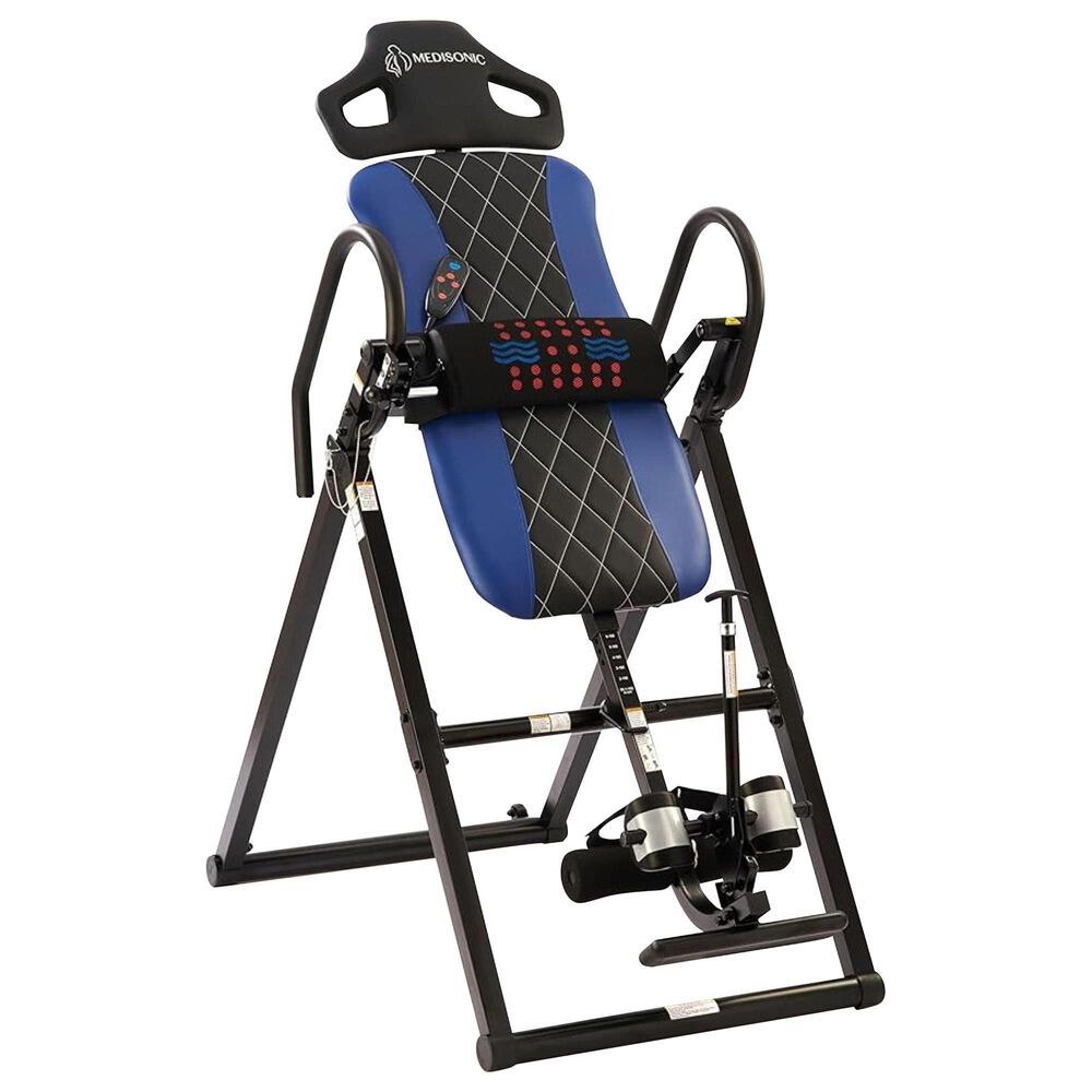 Zeus Gear Medisonic Inversion Therapy Table with Adjustable Headrest and Adjustable/Removable Heat &amp; Vibration Massage Lumbar Pad  Blue, , large