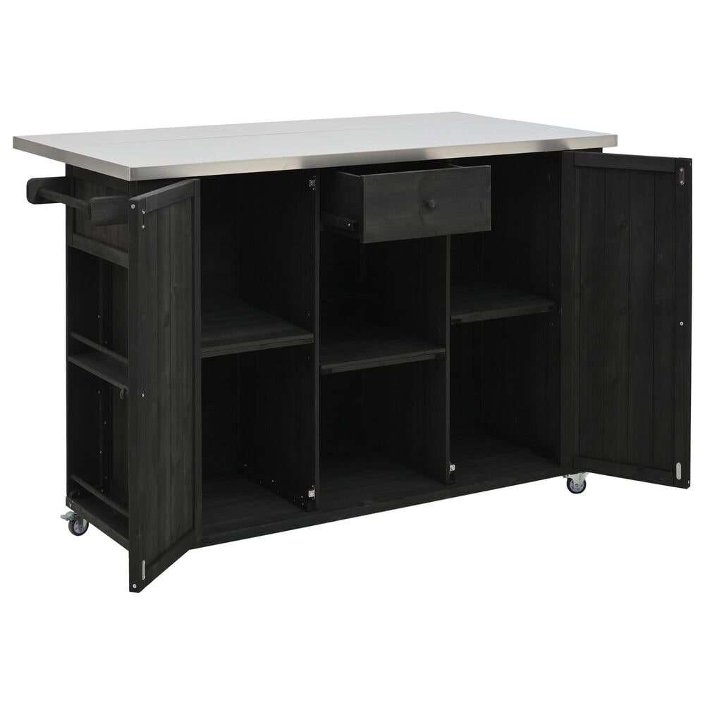 Hearth and Haven Outdoor Kitchen Island with Stainless Steel Top in Black, , large