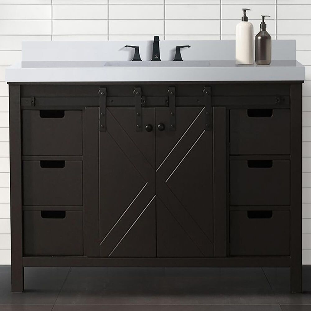 Lexora Home Marsyas 48&quot; Single Bathroom Vanity in Brown with White Quartz Top and Rectangular Sink, , large
