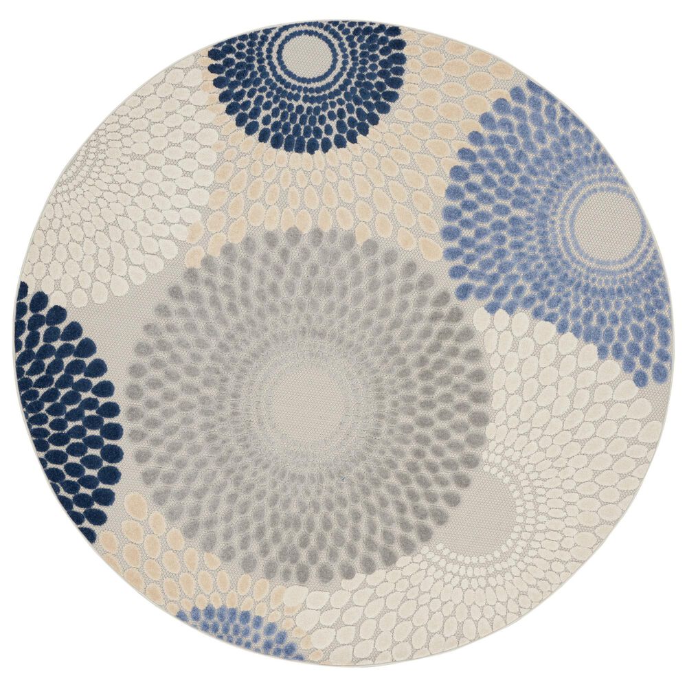 Nourison Aloha ALH29 7"10" Round Blue and Grey Indoor/Outdoor Area Rug, , large