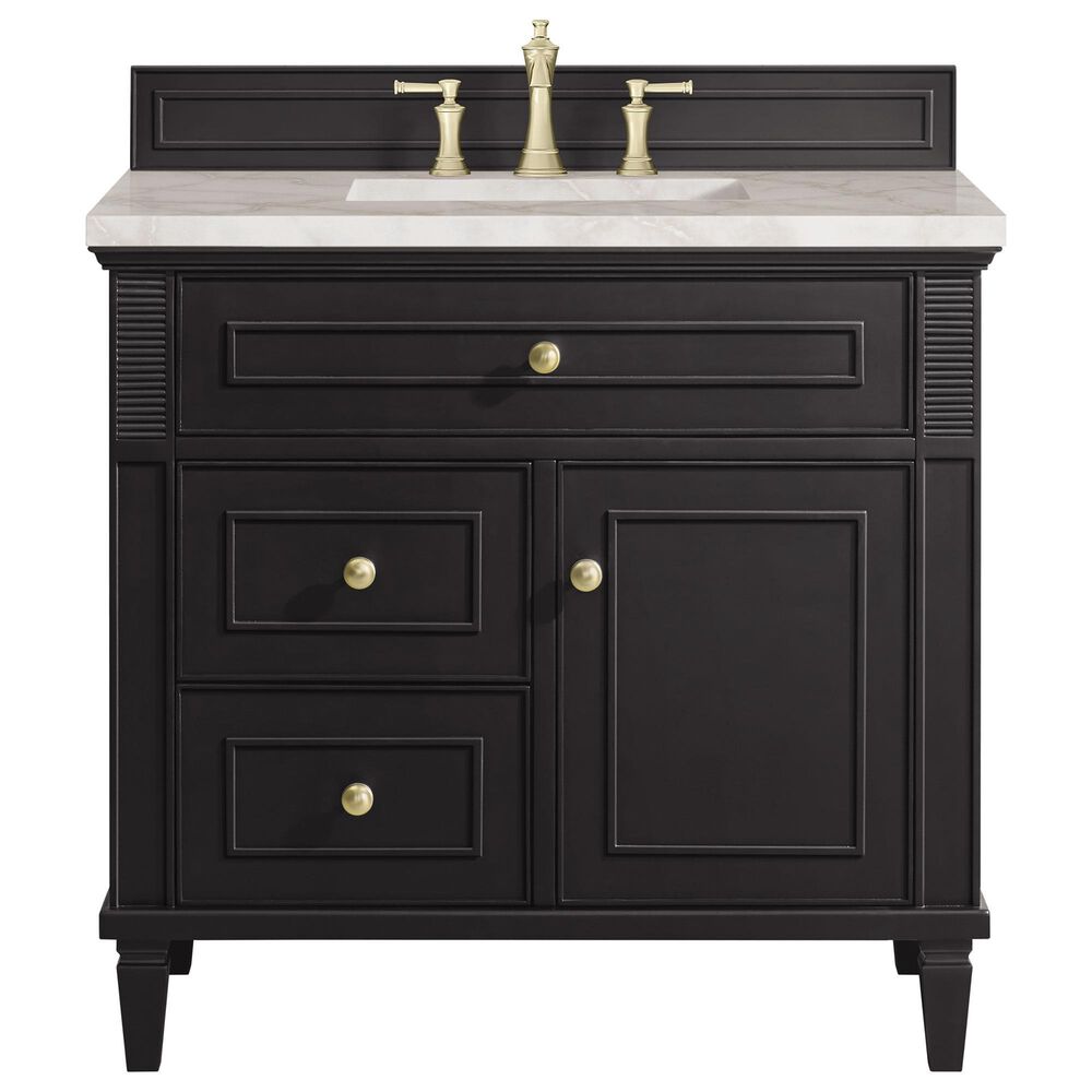 James Martin Vanities Lorelai 36&quot; Single Vanity in Black Onyx with 3 cm Victorian Silver Quartz Top, , large