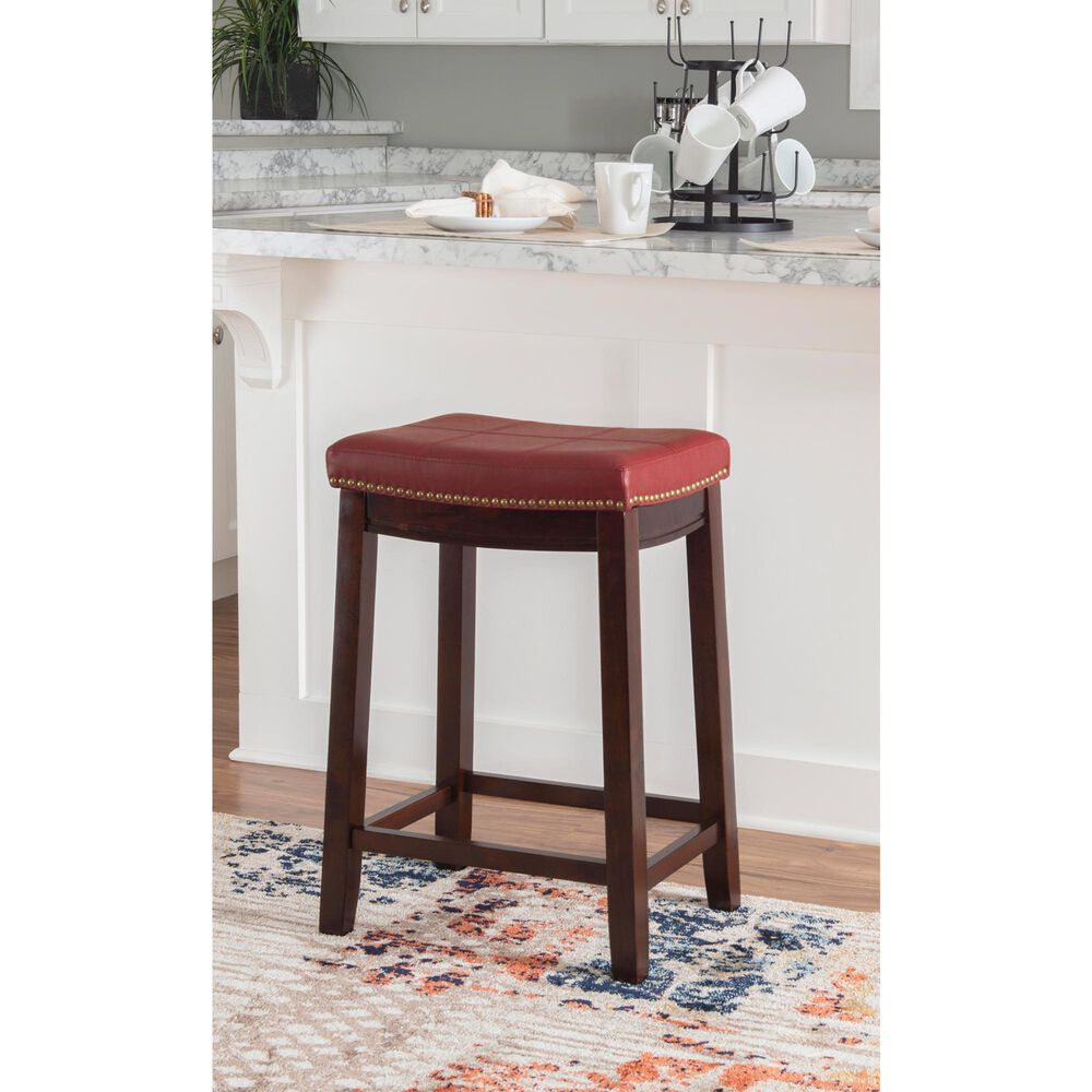 Linon Home Decor Claridge Counter Stool with Red Cushion in Dark Brown, , large