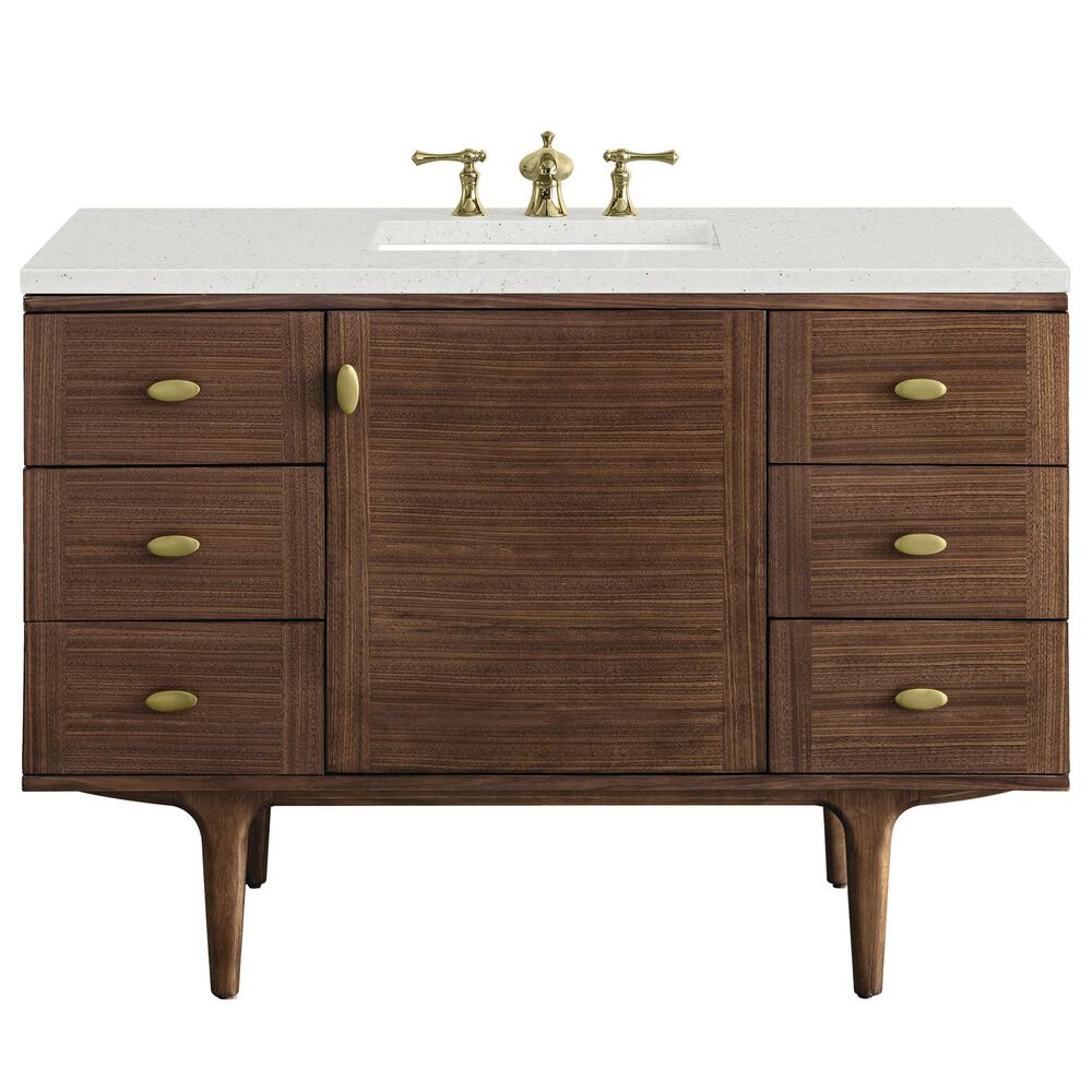James Martin Vanities Amberly 48&quot; Single Bathroom Vanity in Mid-Century Walnut with 3 cm Lime Delight Quartz Top and Rectangular Sink, , large