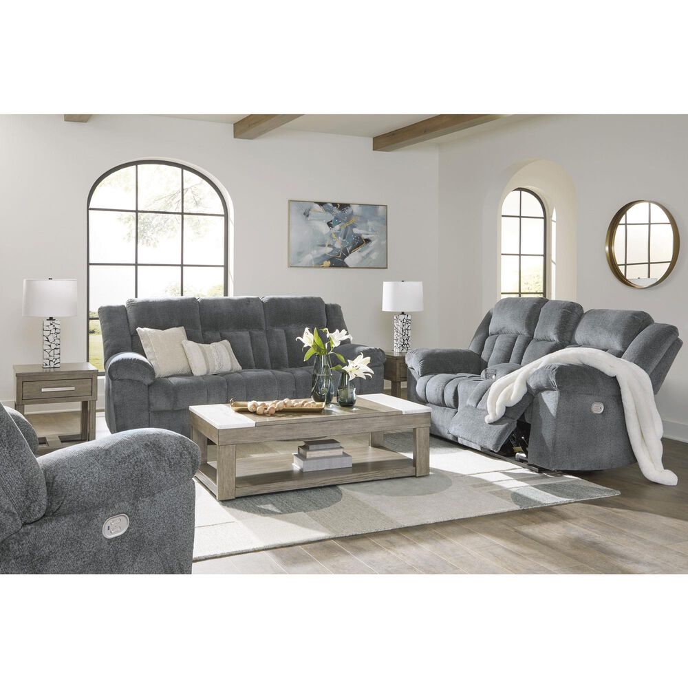 Ashley Tip-Off Power Reclining Loveseat in Slate, , large