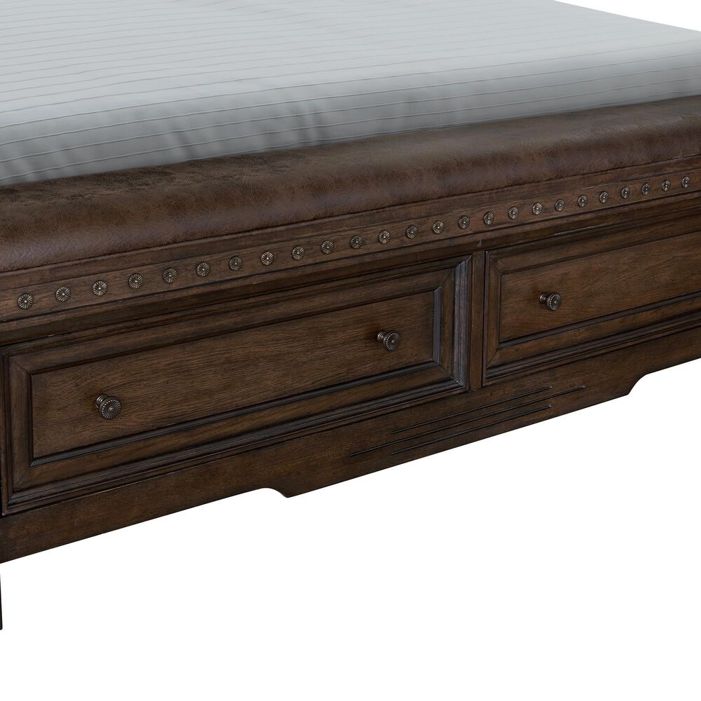 Sasha Lee Grand Teton King Storage Bed and 2 Nightstands in Warm Brown Oak, , large