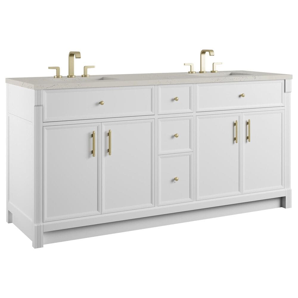 James Martin Bellshire 72" Double Bathroom Vanity in Bright White with 3 cm Siberian Silestone Top, Rectangular Sinks and FreePower Wireless Charger, , large