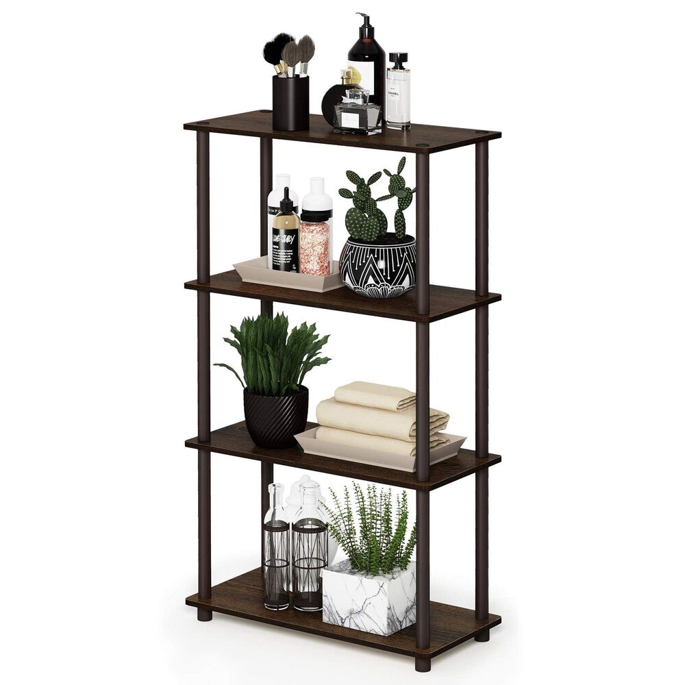 HOMLUX Turn-N-Tube 4-Tier Multipurpose Shelf Display Rack in Walnut and Brown, , large