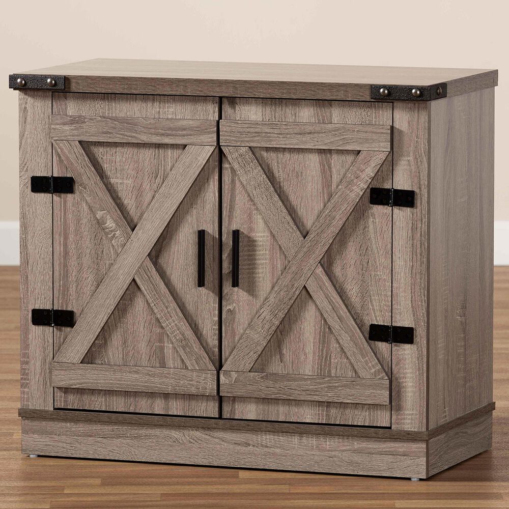 Baxton Studio Wayne 2-Door Shoe Storage Cabinet in Oak Brown, , large