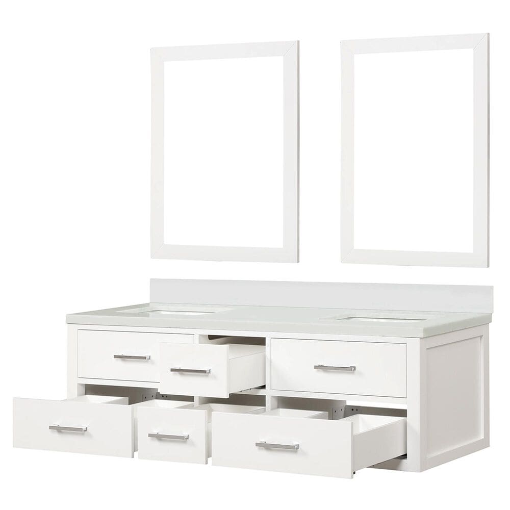 Lexora Home Castor 60&quot; Double Bathroom Vanity in White with White Quartz Top, Rectangular Sinks and 28&quot; Mirrors, , large