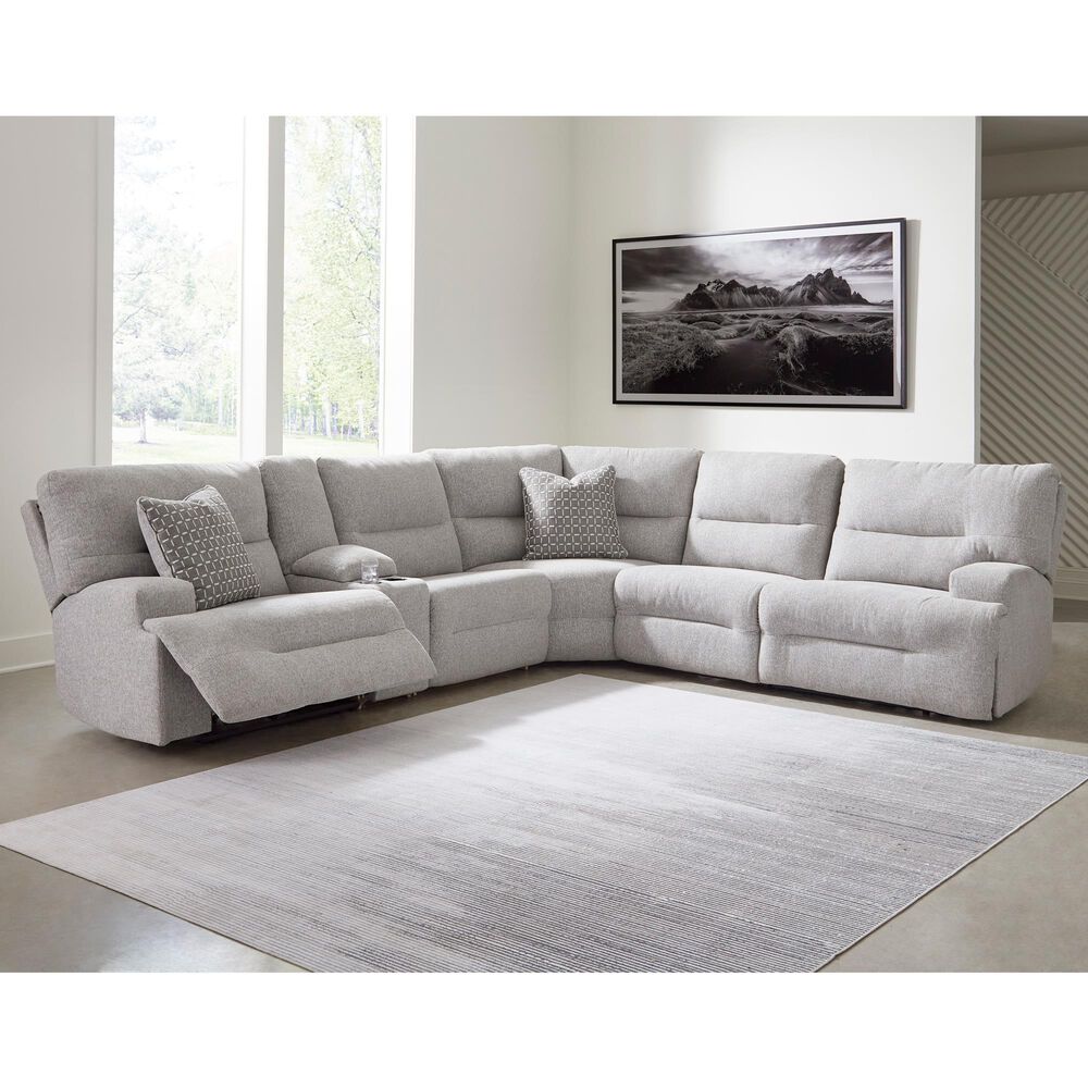 Ashley Acklen Place 5-Piece Power Reversible Reclining Sectional with Console in Pewter, , large
