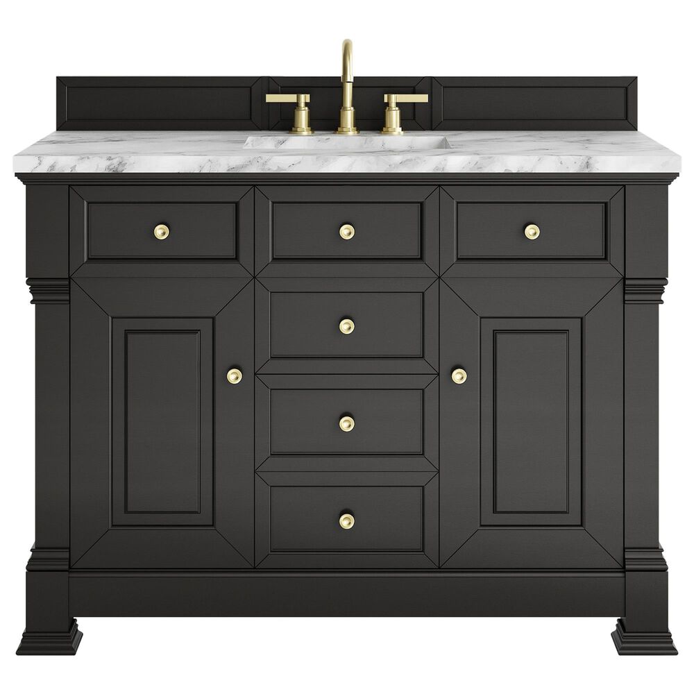 James Martin Vanities Brookfield 48" Single Bathroom Vanity in Black Onyx with 3 cm Carrara White Marble Top and Rectangular Sink, , large