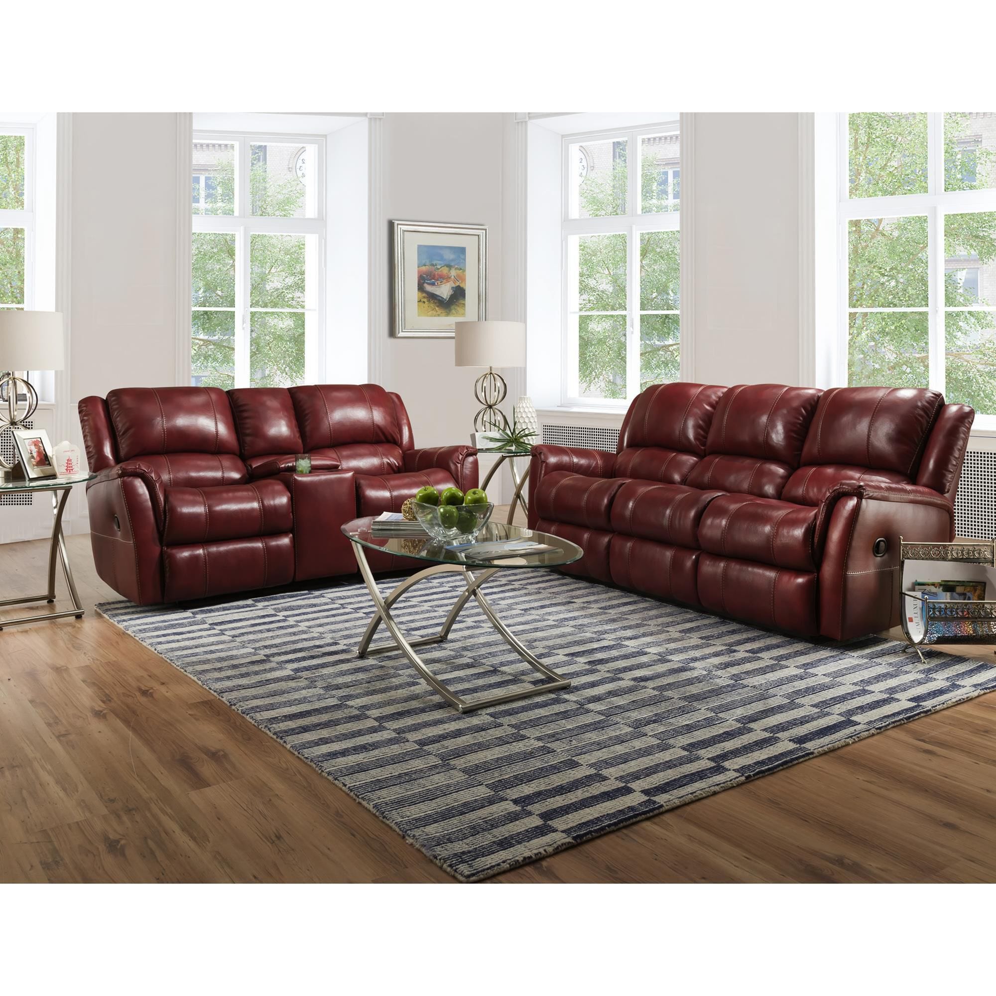 Homestretch Leather Power Double Reclining Sofa in Red NFM
