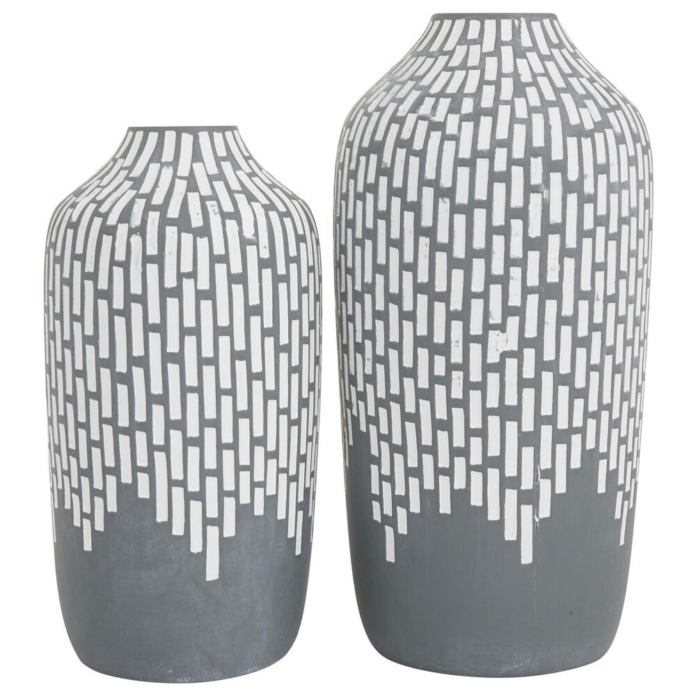 Maple and Jade Ceramic Urn Vase in Matte White and Grey (Set of 2), , large
