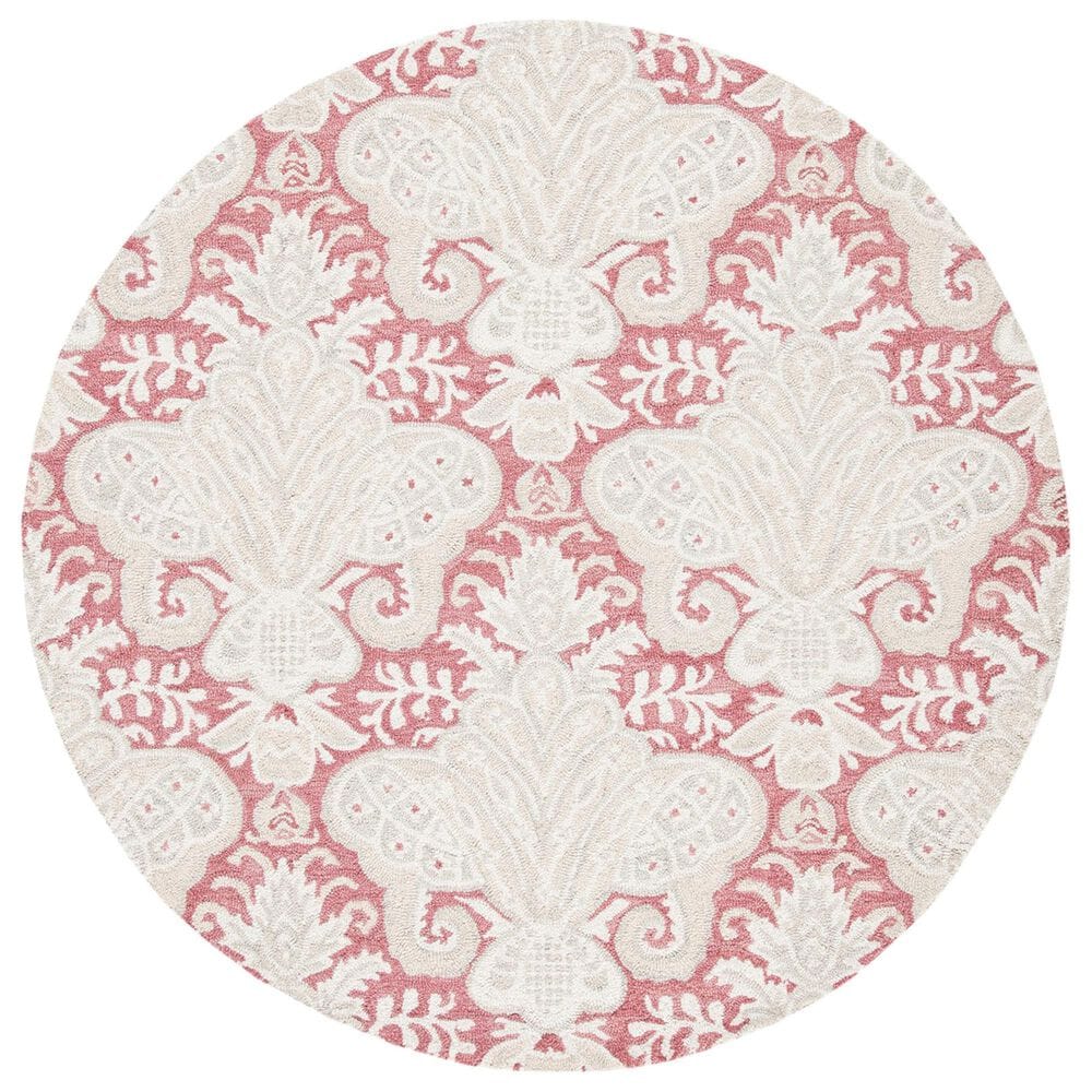 Safavieh Micro-Loop 5" Round Pink and Beige Area Rug, , large