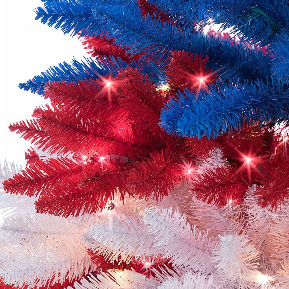 The Gerson Company 5&#39; Patriotic American Tree with White Light in Red, White and Blue, , large