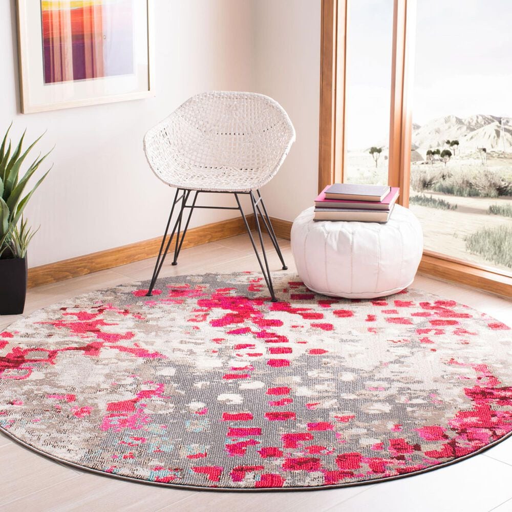 Safavieh Madison MAD425R 5&#39; Round Grey and Red Area Rug, , large