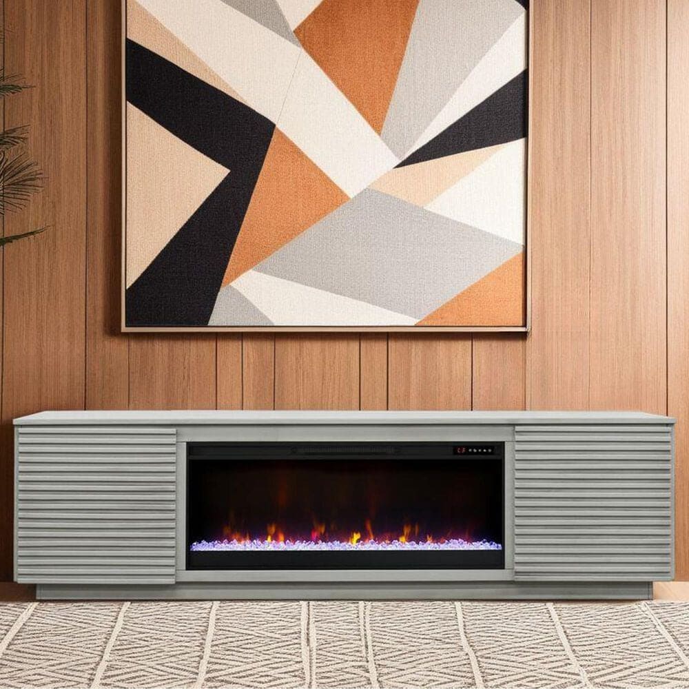 Legends Home Stardust 86" Fireplace Console with Fireplace Insert in Sandstone, , large