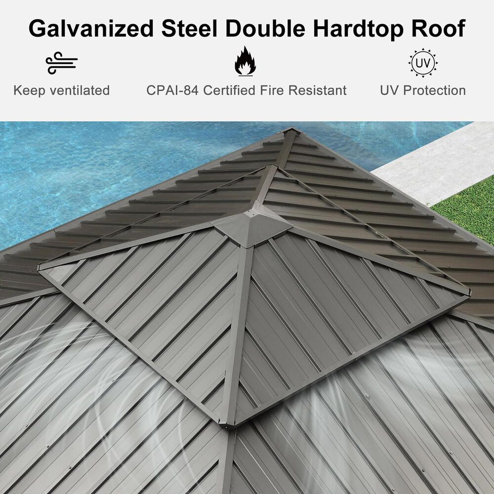 HOMLUX 13-ft x 13-ft Hardtop Roof Patio Gazebo in Gray with Hardtop Roof (Screen Included), , large