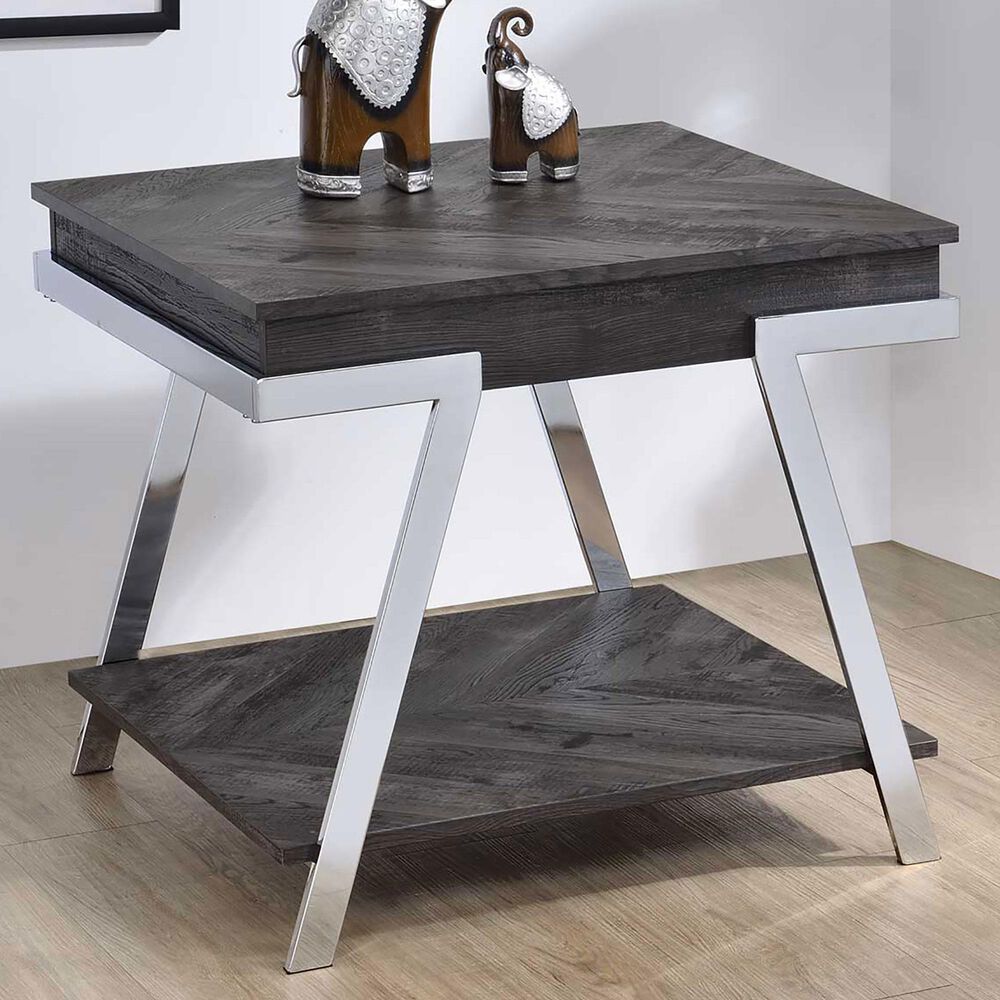 Steve Silver Roma End Table in Shadow Grey and Chrome, , large