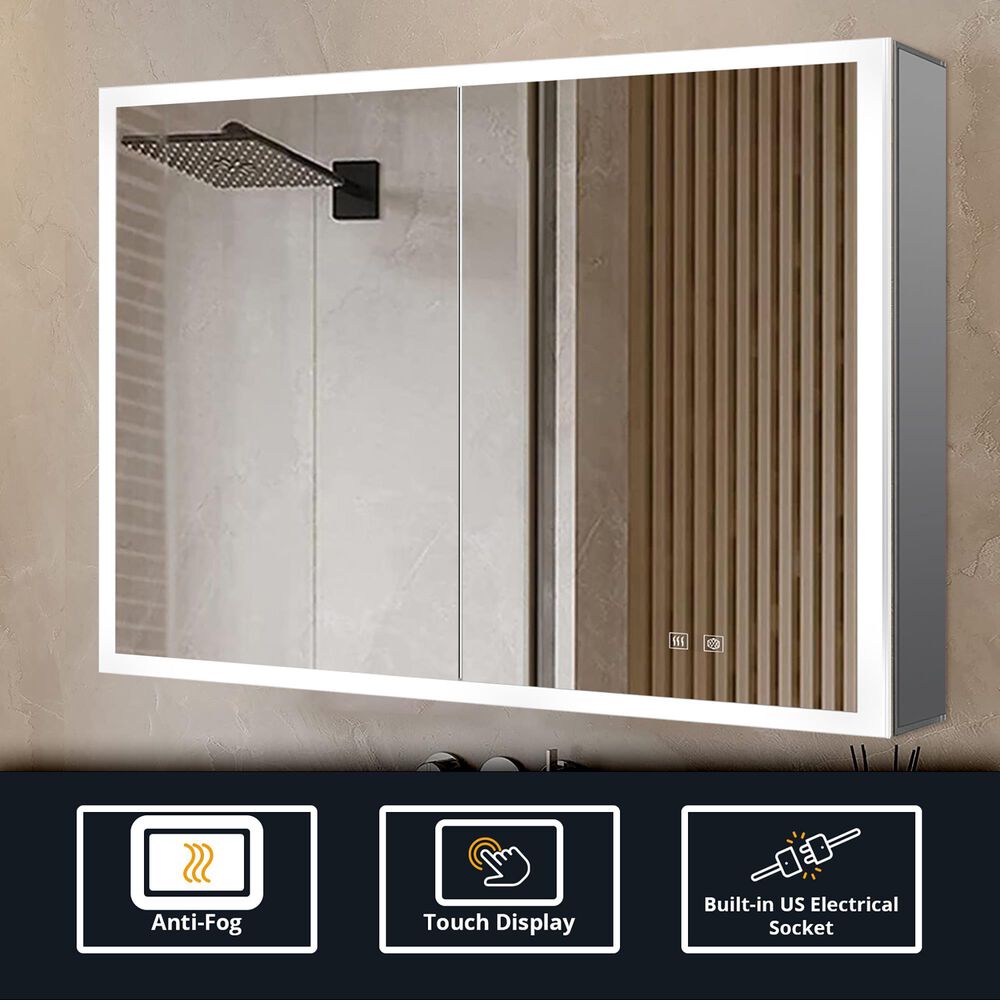 Lexora Home Mesa 30" x 36" LED Mirror Medicine Cabinet with Defogger in Aluminium, , large