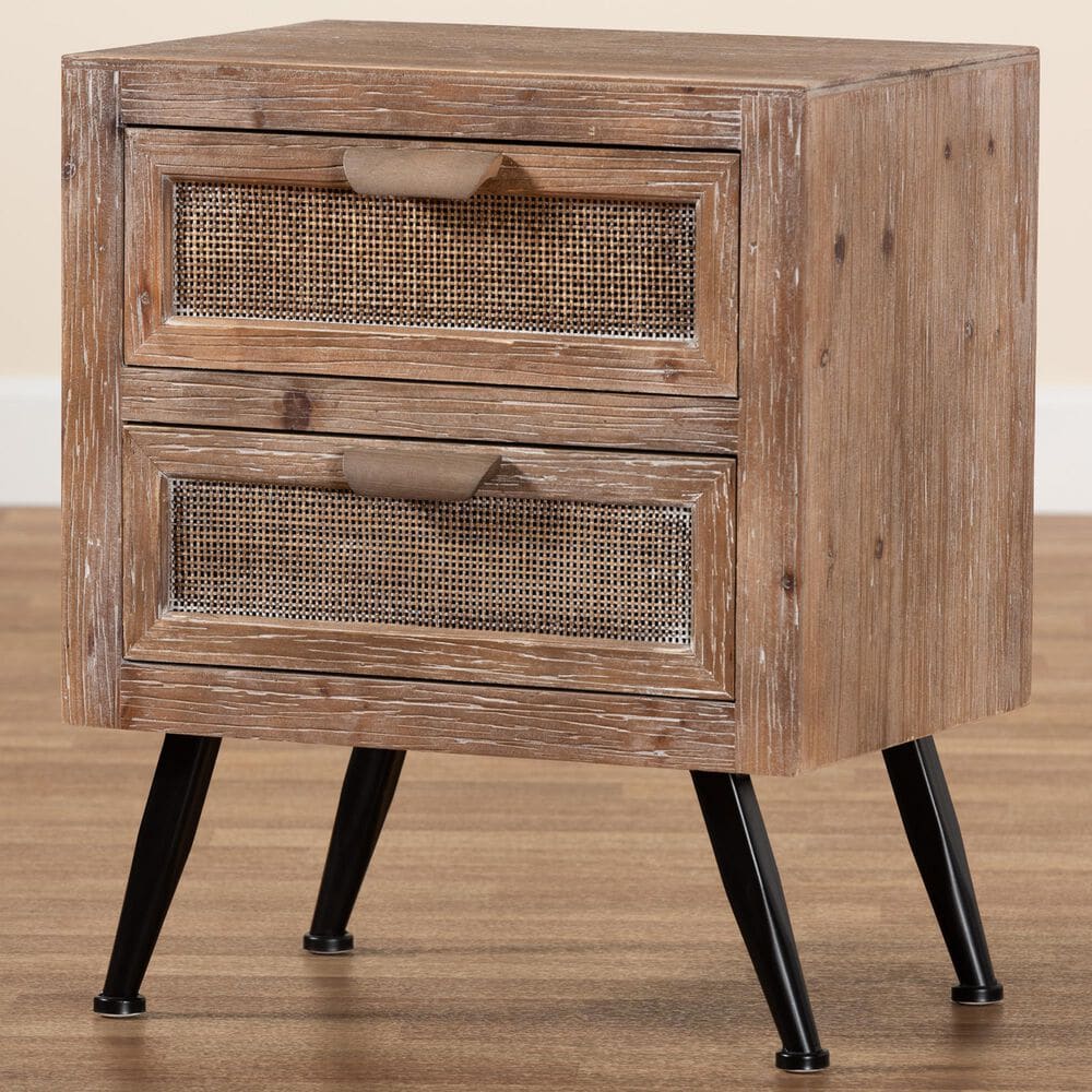 Baxton Studio Calida 2-Drawer End Table in Whitewashed Natural Brown and Black, , large