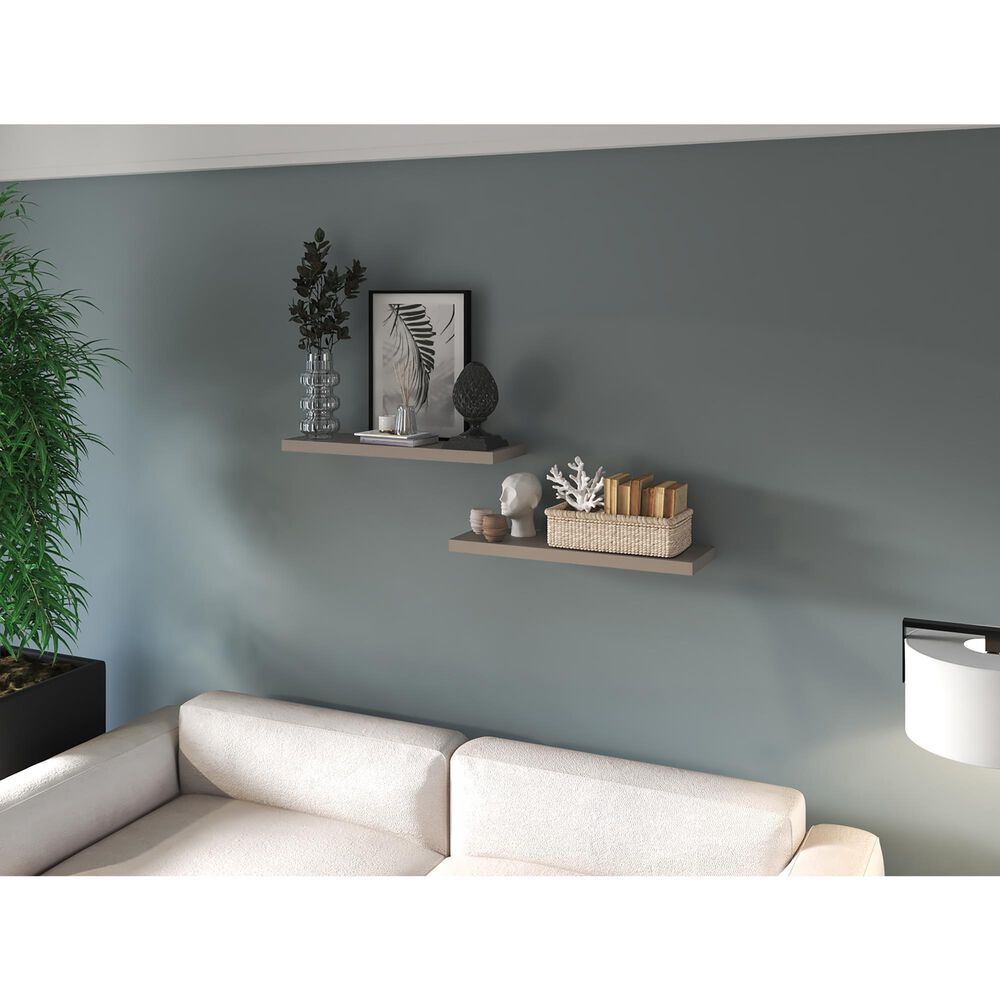Hearth and Haven Dallas 32" Floating Wall Shelf in Taupe (Set of 2), , large