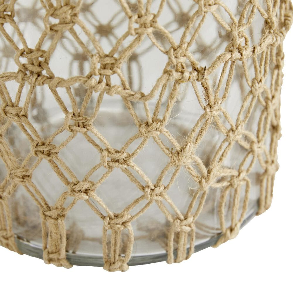 Maple and Jade 12&quot; Decorative Indoor/Outdoor Candle Lantern with Rope Handle in Clear and Brown, , large