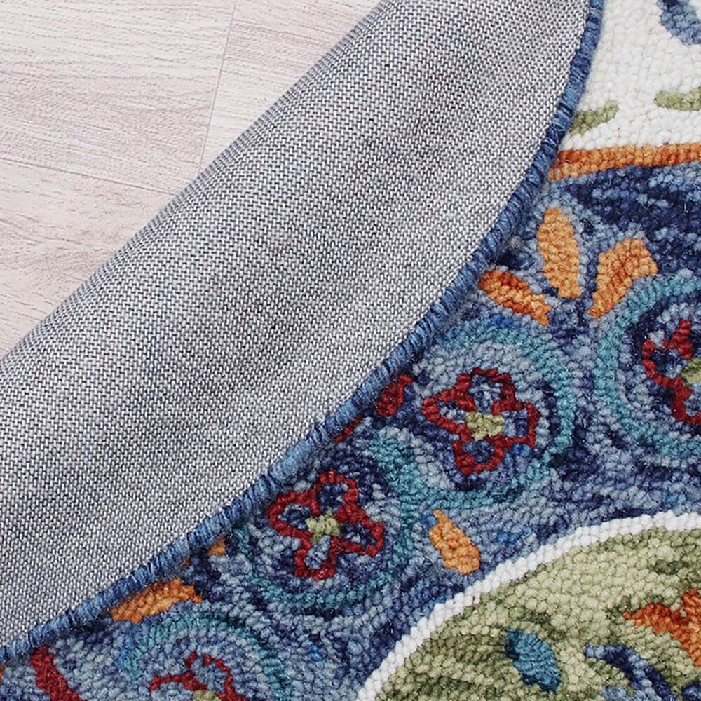 L&amp;R Resources Sinuous Floral Medallion Mosaic 4&#39; Round White, Green, Blue, Red and Orange Area Rug, , large