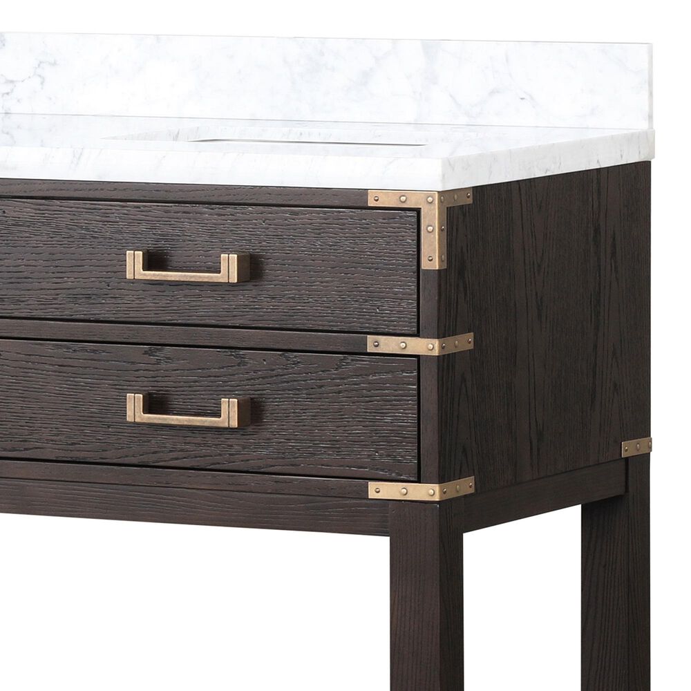 Lexora Home Norwalk 60&quot; Double Bathroom Vanity in Brown Oak with White Carrara Marble Top and Rectangular Sinks, , large