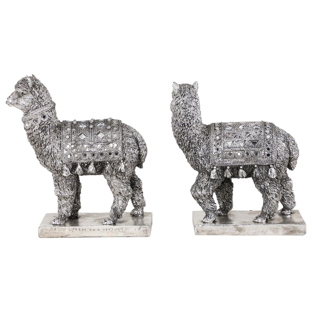 Maple and Jade Eclectic Resin Llama Sculpture in Silver &#40;Set of 2&#41;, , large