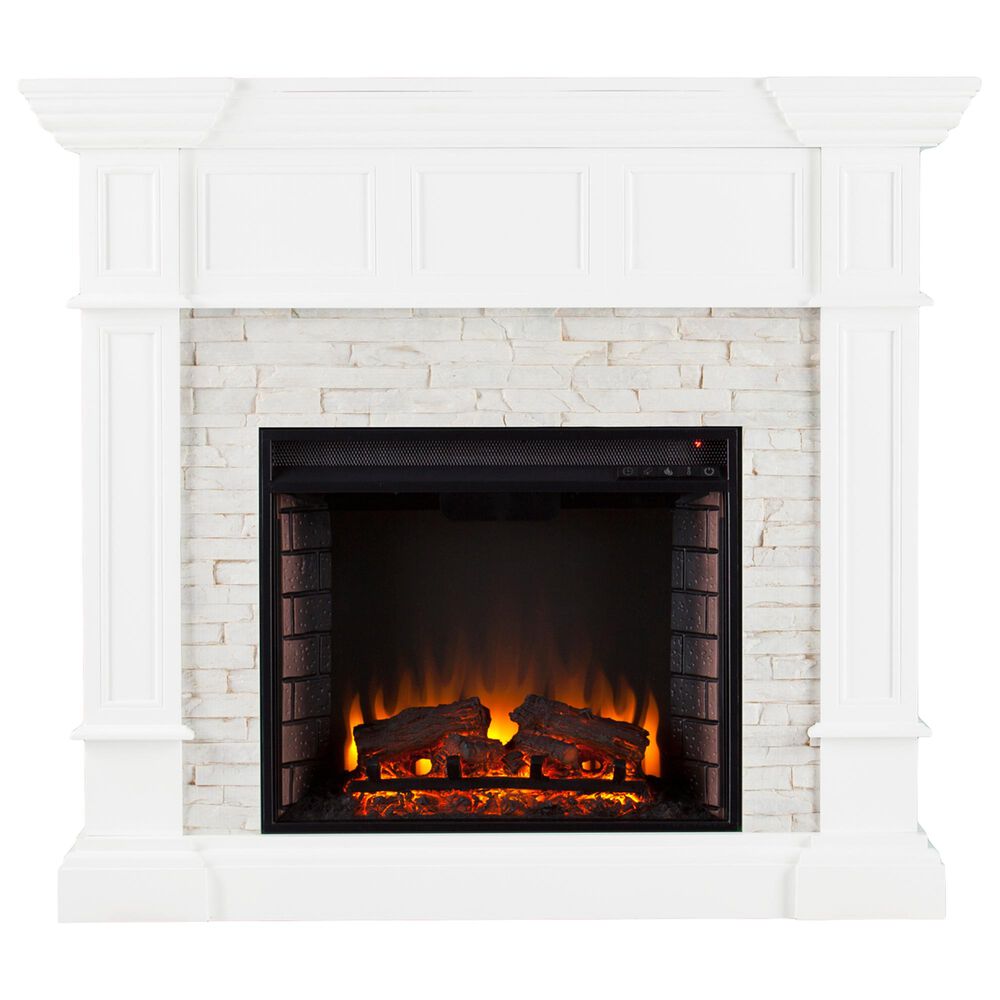 Southern Enterprises Engo Electric Convertible Corner Fireplace in Fresh White/Rustic White Faux Stone, , large