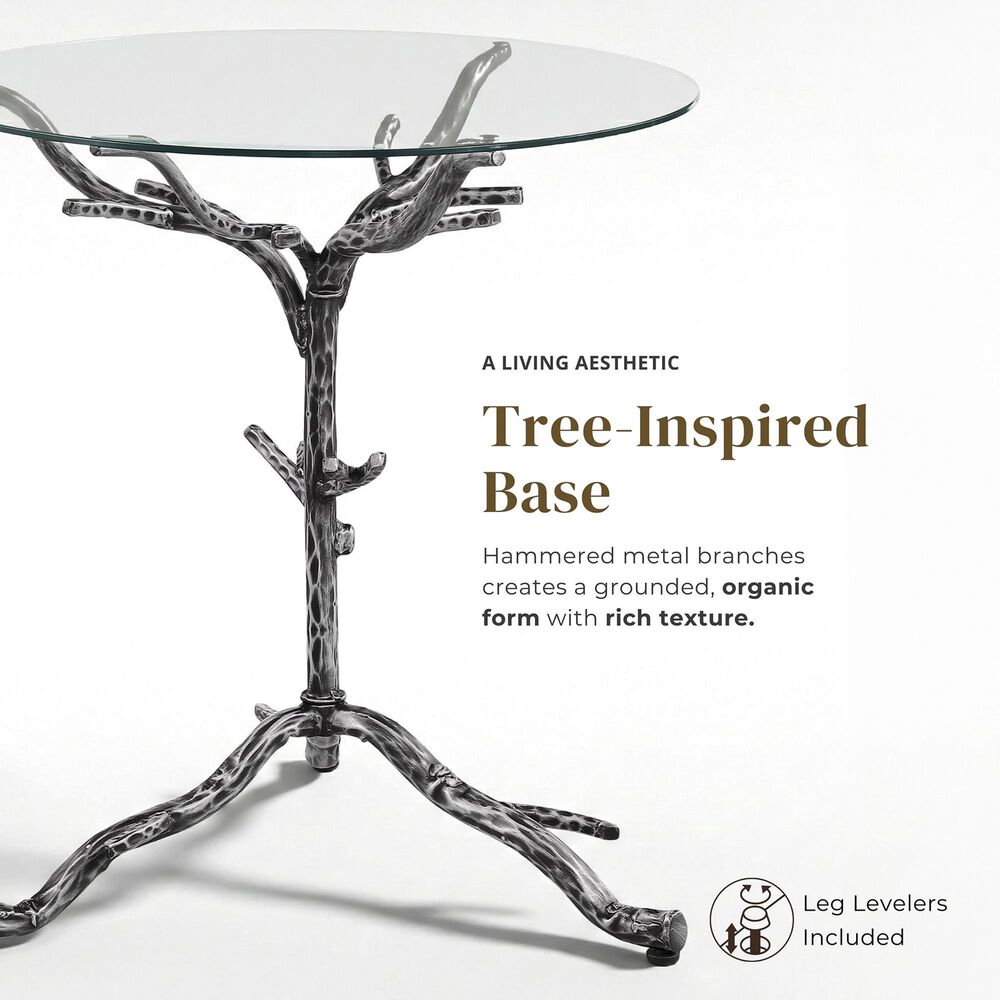 Furniture of America Lalia Side Table with Tempered Glass Top and Tree Branch Base in Gun Metal, , large