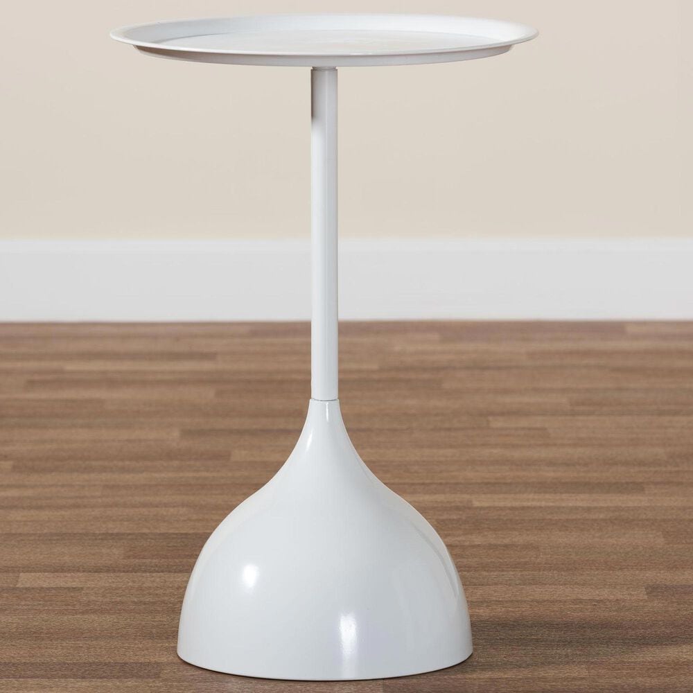 Baxton Studio Webb Patio Side Table in White, , large